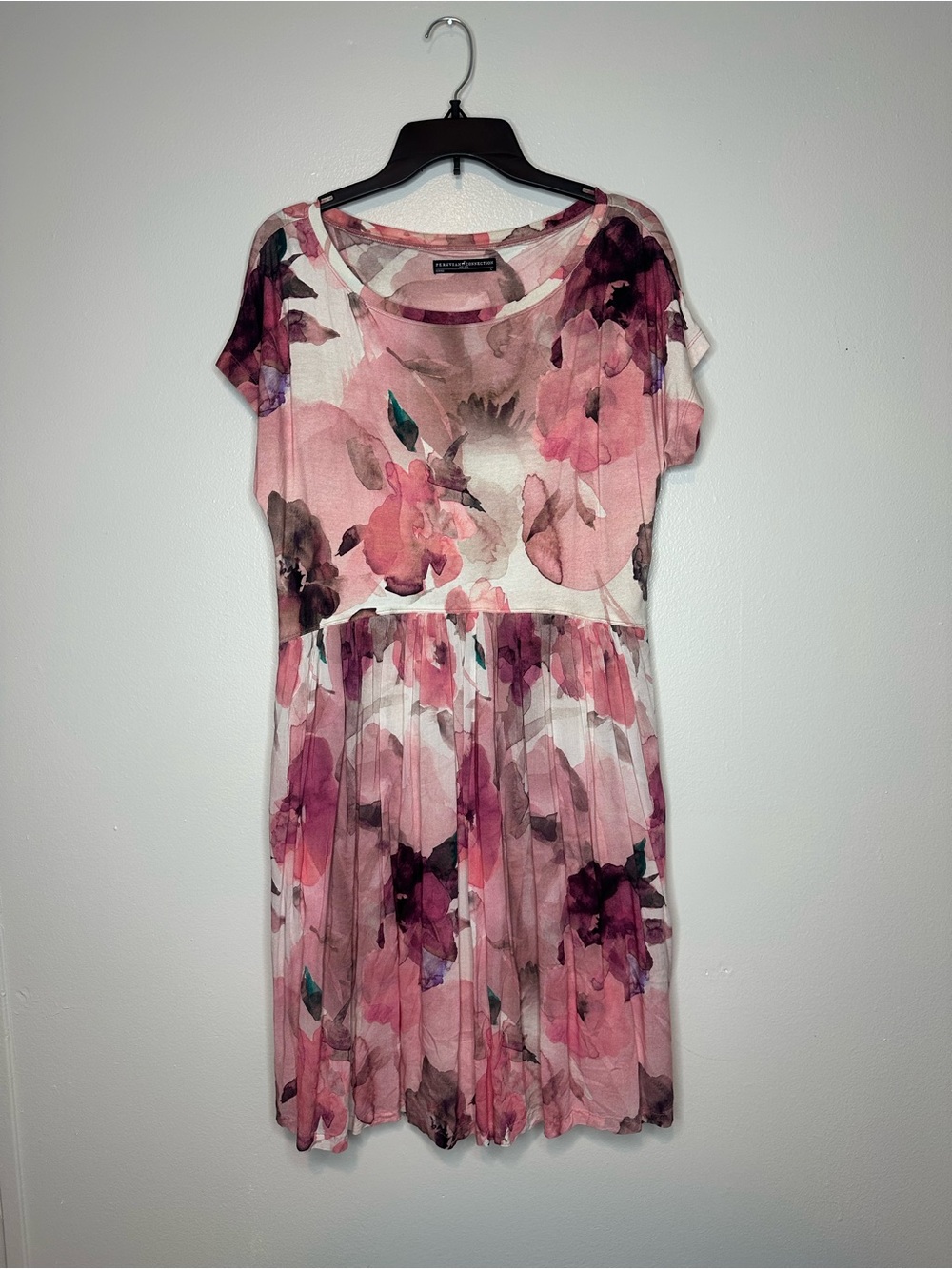 Peruvian Connection Desert Rose Watercolor Floral Print Mini Dress Sz L Feminine
